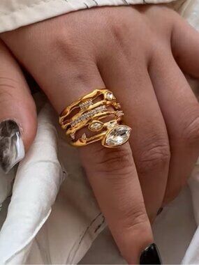 NEW Alexis Bittar Sputnik Gold Crystal Coil Ring Size 6.5 OC13